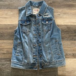 Distressed jean vest